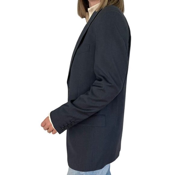 Vintage Valentino Navy Blue Wool Oversized Preppy Blazer Dark Academia Sz 40R - Picture 6 of 11